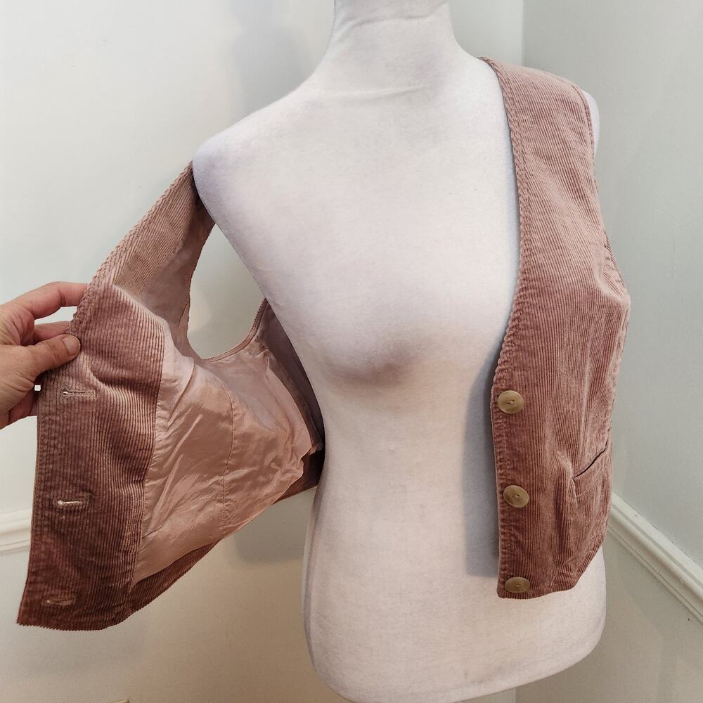 By Anthropologie Vest Sz 4 Womens Corduroy Maeve Pink Buttonup Crop Boho Casual - Picture 12 of 16
